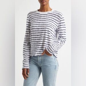 ATM Anthony Thomas Melillo Broken Stripe Slub Jersey Tee Long Sleeve